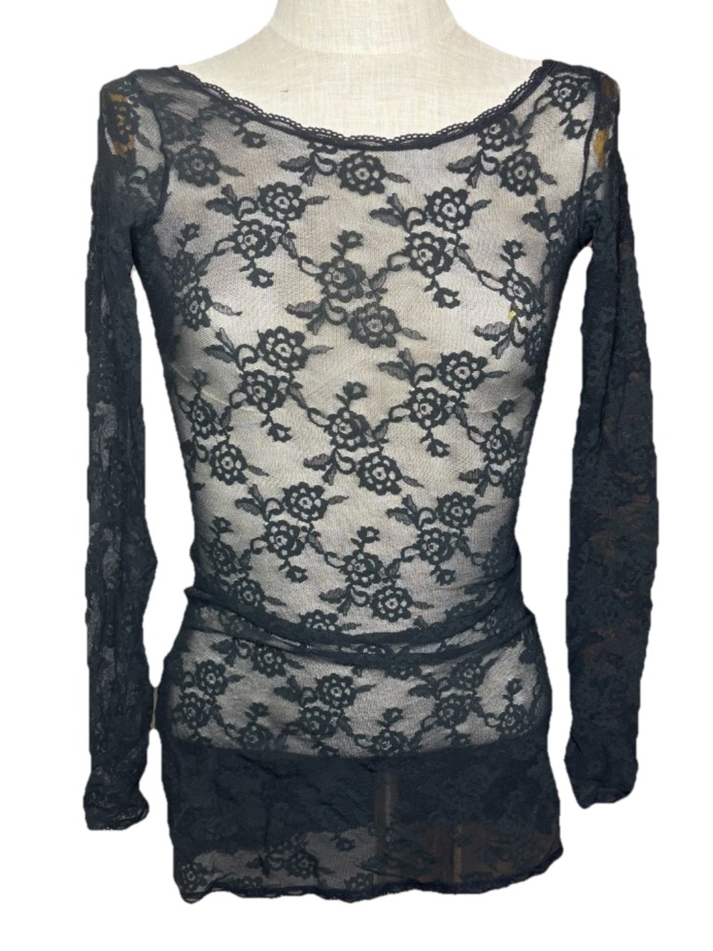 Victoria’s Secret Y2K Black Sheer Lace Long Sleeve Mini Dress